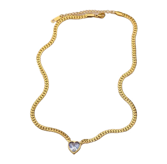 Valentina | Gold Heart Curb Chain necklace | 18k Gold